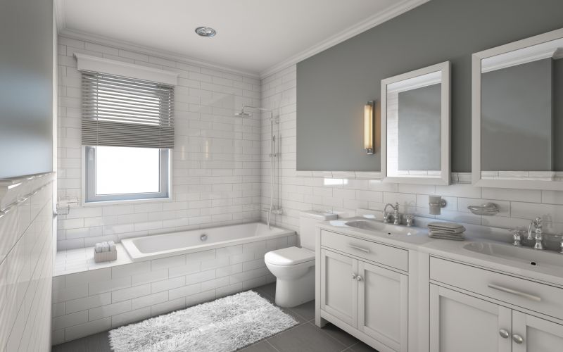 Contemporary master bathroom with dual vanities