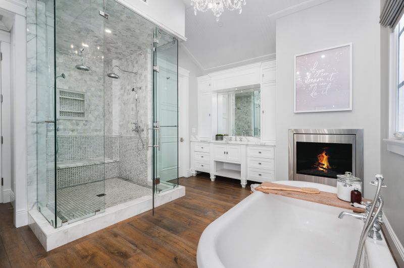 Spacious shower with glass enclosure